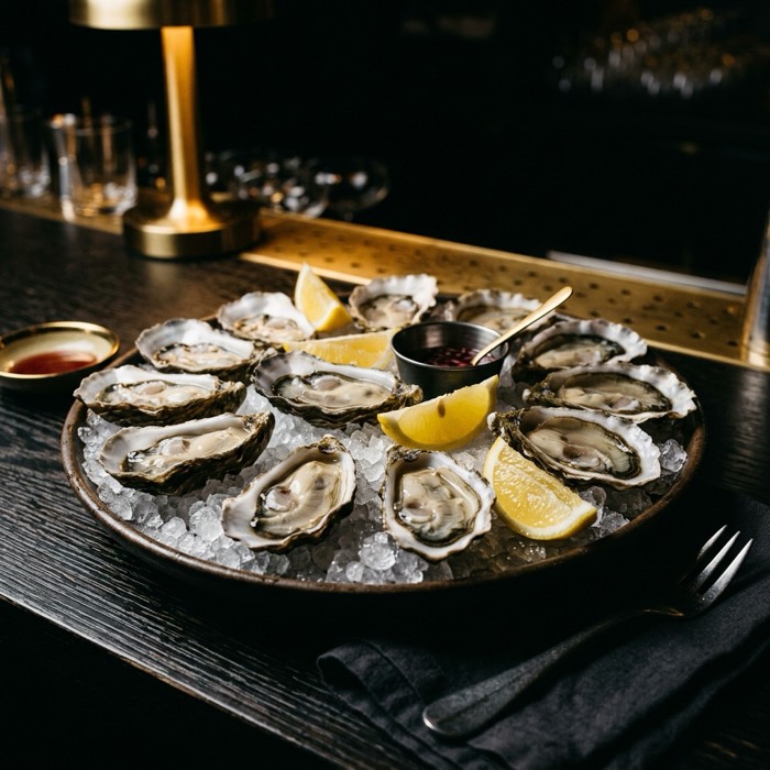 Fresh Pacific oysters on ice